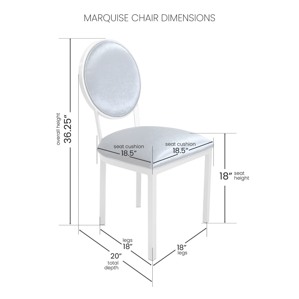 MarquiseChair DC302H18 PlatinumGrayFinish PoshBlueFabric Dimensions