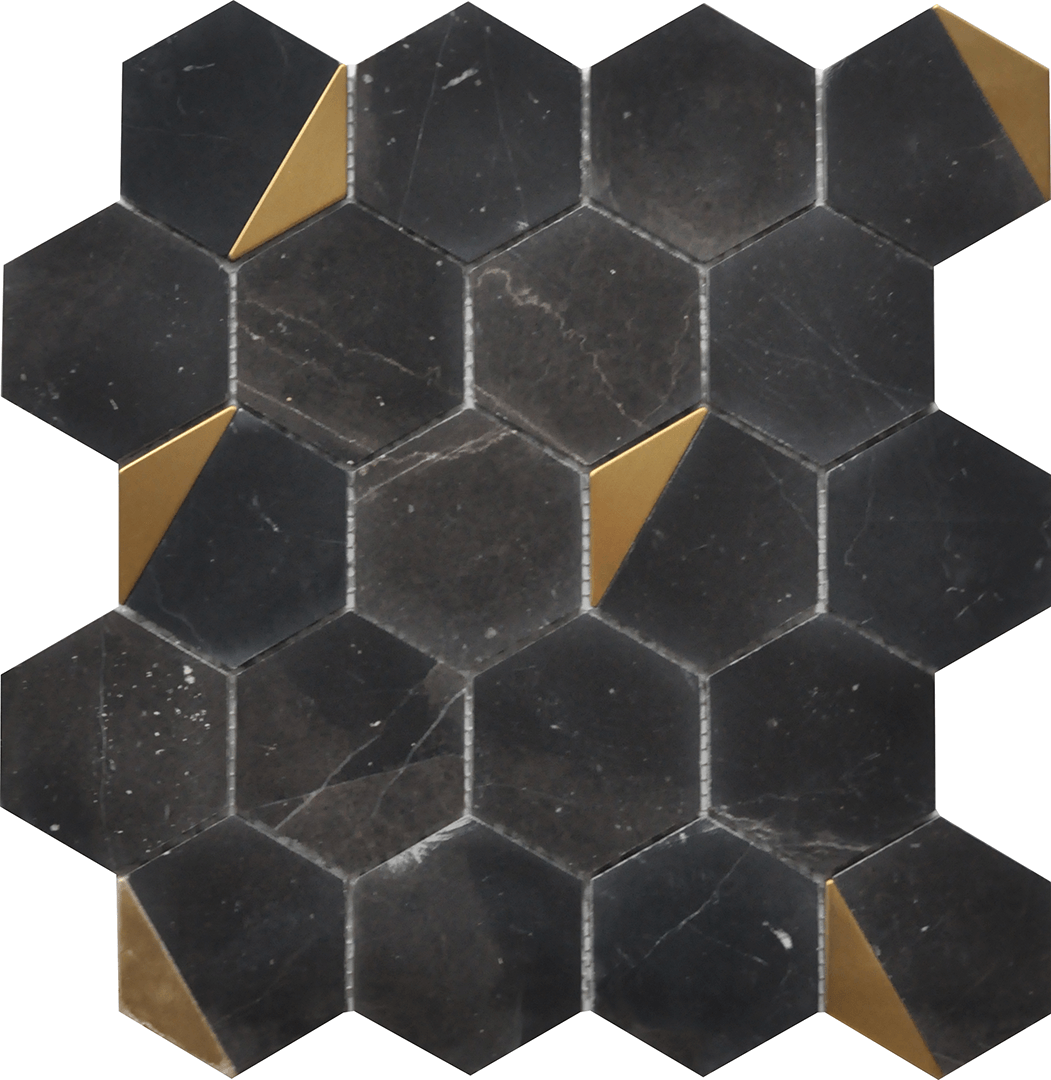 Roca Tile - Nero Marquina Hexagon 12 x 13 Mosaic