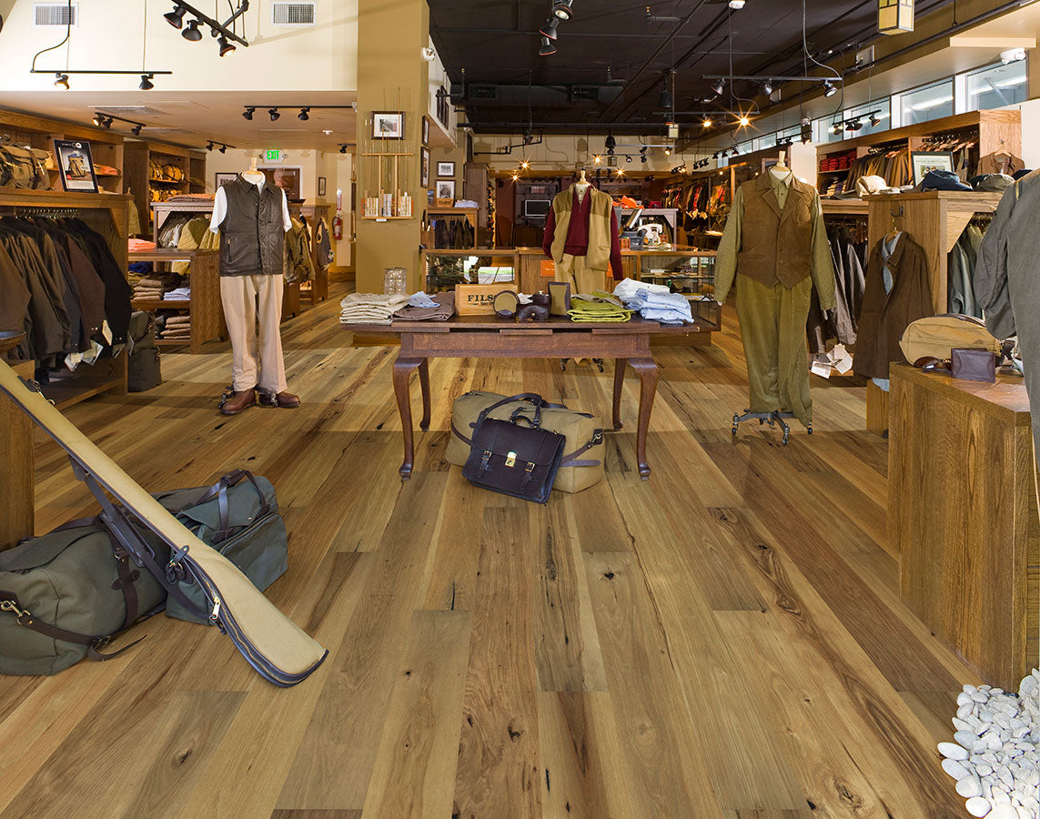 Orange Blossom Hickory hardwood Floors from the True Hardwood Flooring Collection by Hallmark Floors. True Hardwood Flooring where the color goes throughout the surface layer without using stains or dyes.