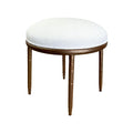 Royce Ottoman Image. Shown in Hand Hammered Copper finish with French Ivory Performance fabric.