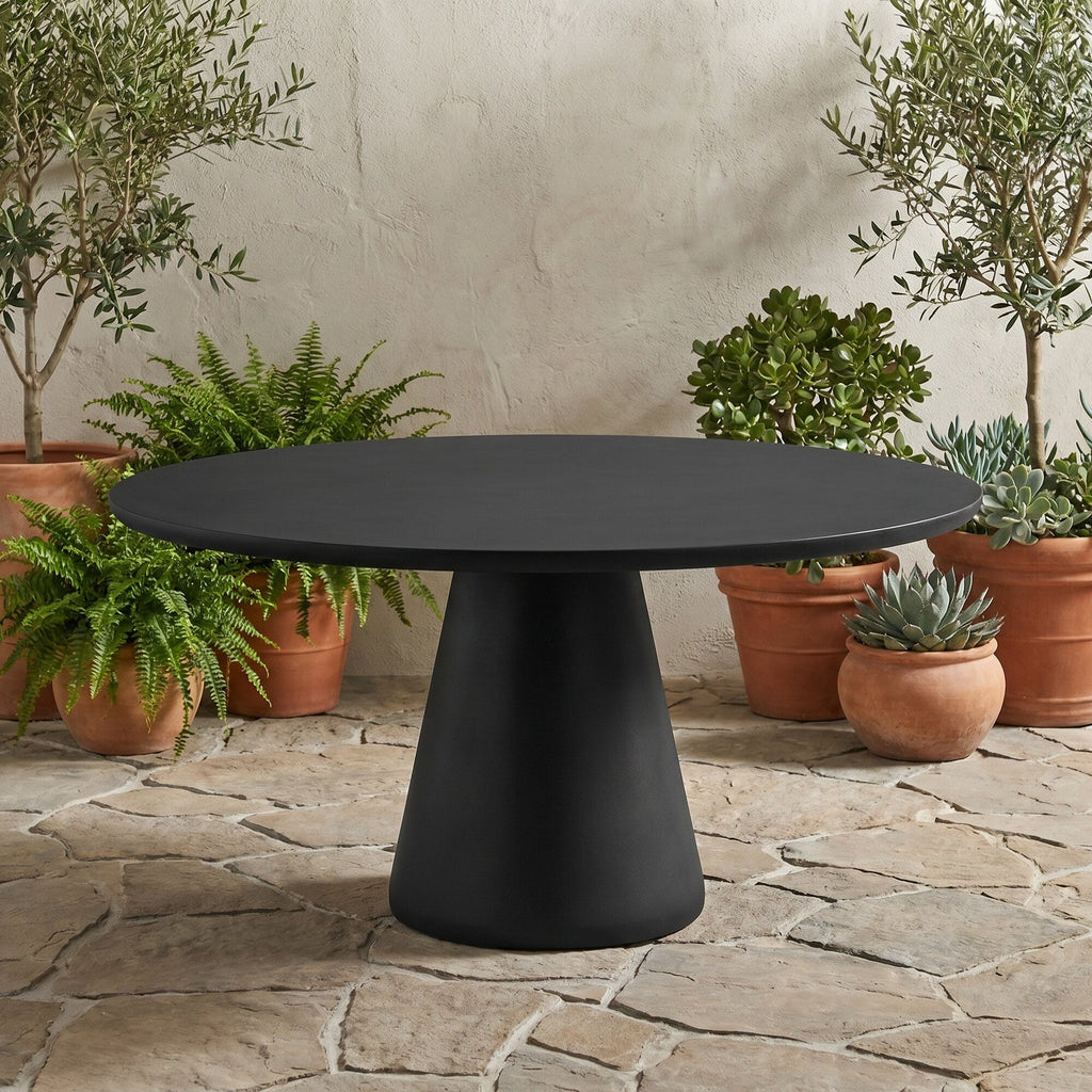 Pedestal Dining Table, Dark Gray Finish