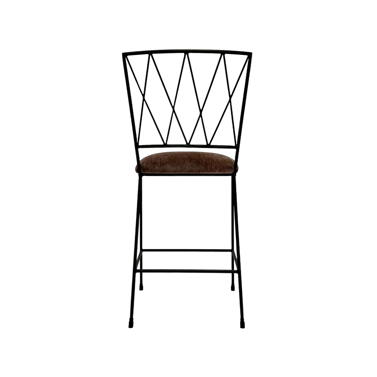 This is a back view of the Stella Barstool in Matte Black Finish with Forest Oak Fabric.