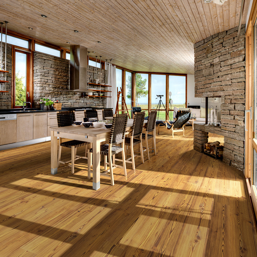 Amber Pine Hardwood Floors from the True Hardwood Flooring Collection by Hallmark Floors. True Hardwood Flooring where the color goes throughout the surface layer without using stains or dyes.