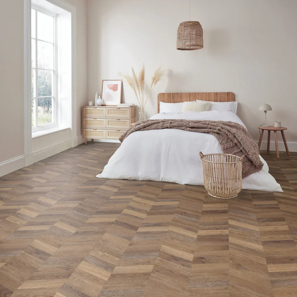 Karndean Luxury Vinyl Knight Tile Mid Limed Oak Chevron 48"x9"
