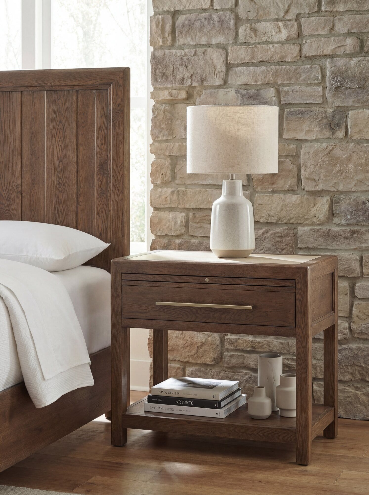 Driftwood One-Drawer Nightstand with Stone - Room Image 1