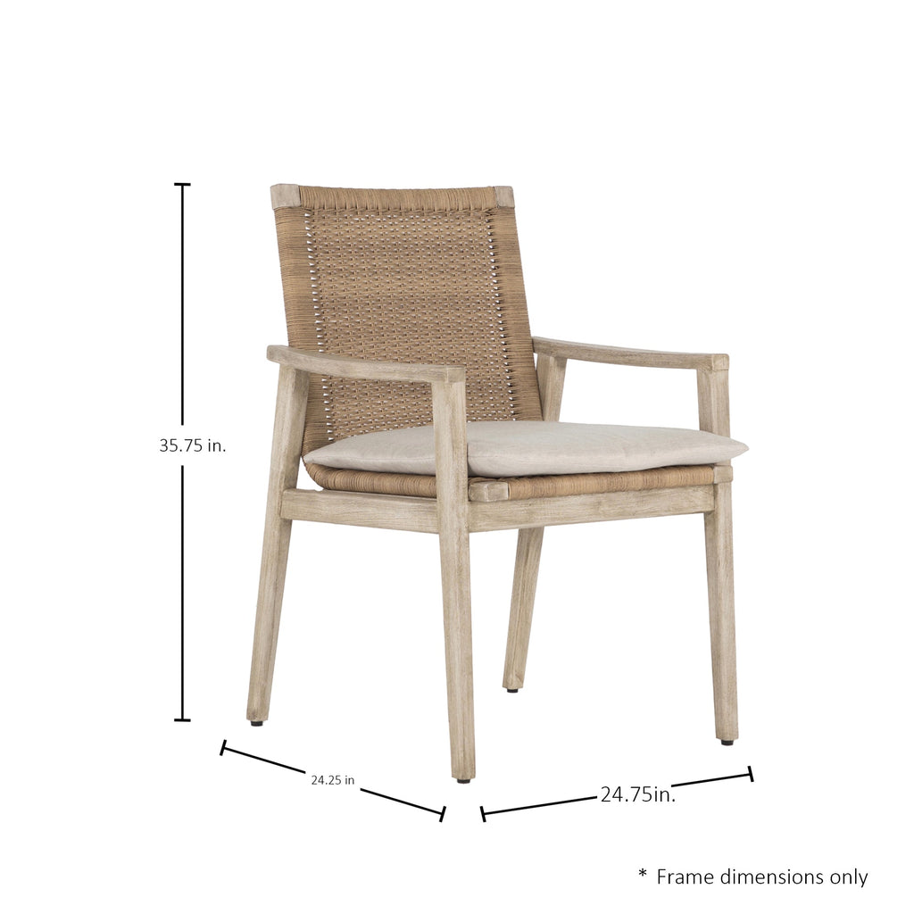 Pointe Wicker Teak Outdoor Dining Arm Chair