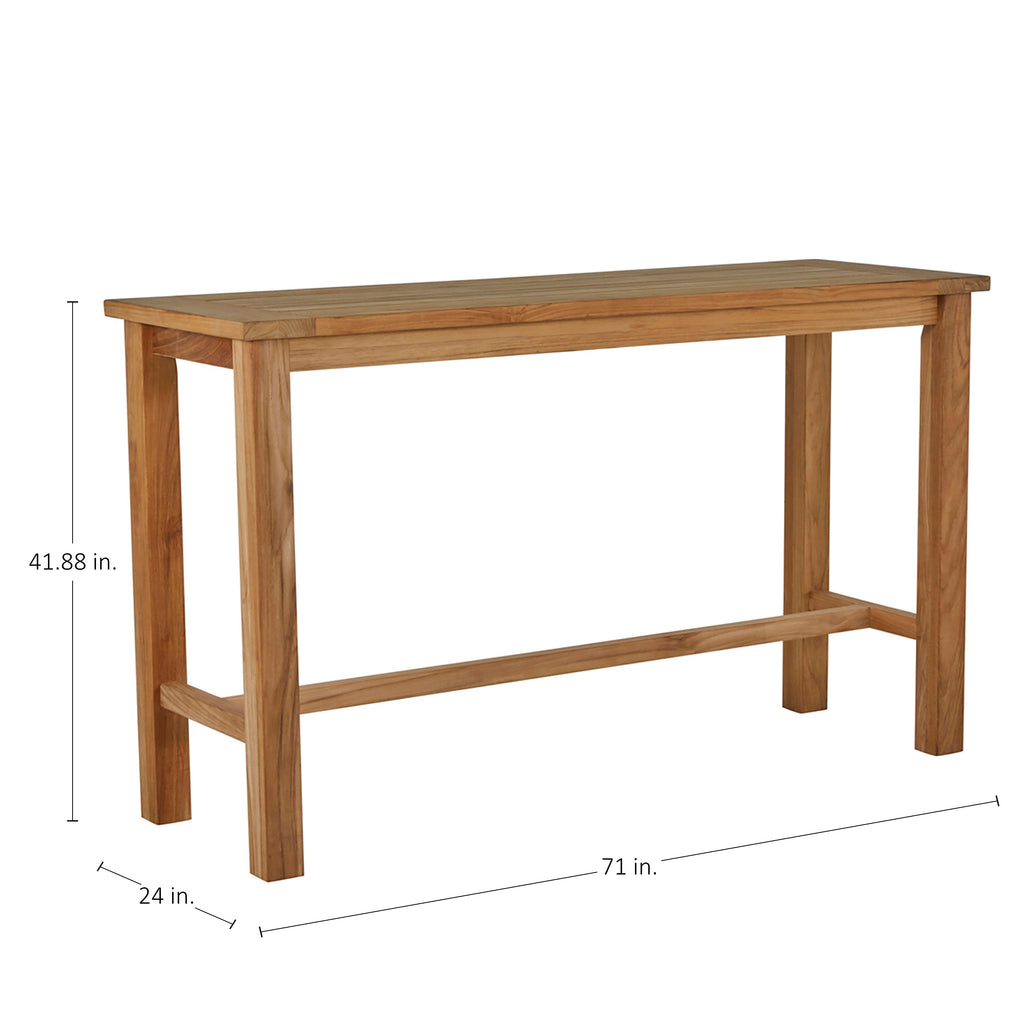 Croquet Teak 71" x 24" Rectangle Outdoor Bar Table