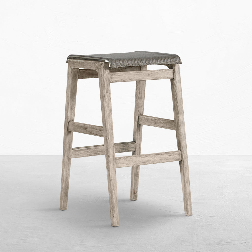 Coast Teak Sling Outdoor Backless Bar Stool