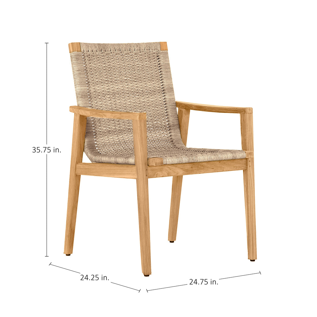 Pointe Wicker Teak Outdoor Dining Arm Chair