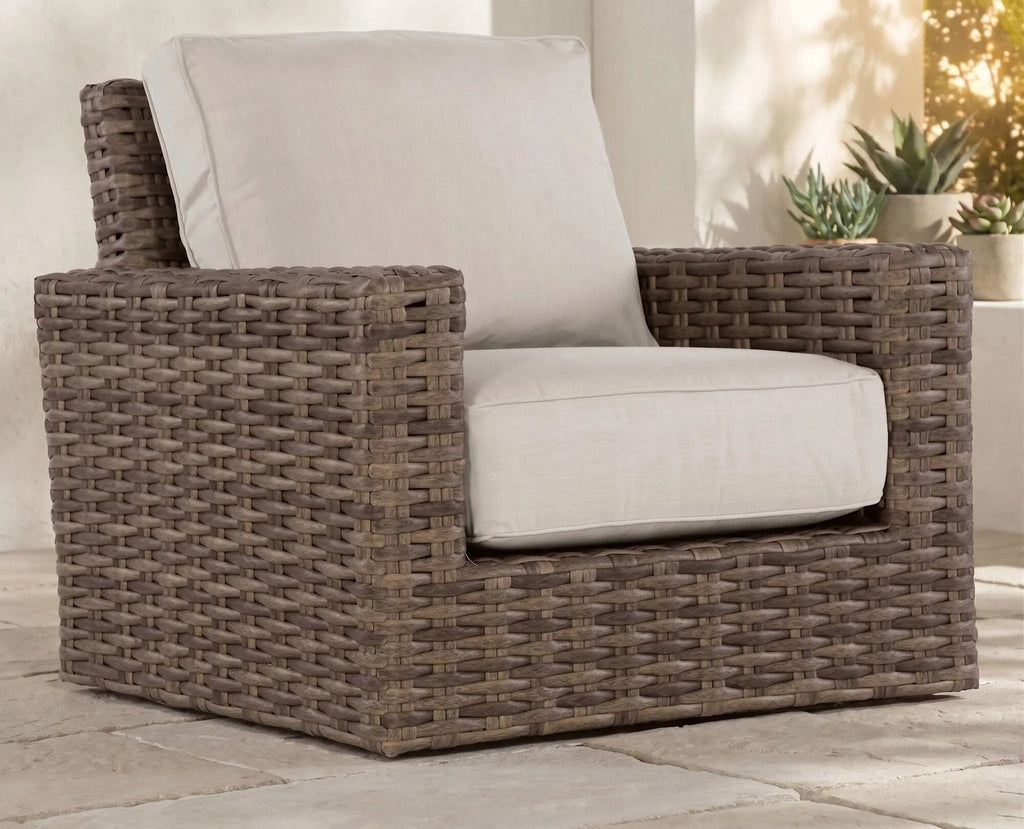 Havana Swivel Club Rocker in Canvas Flax w/ Self Welt