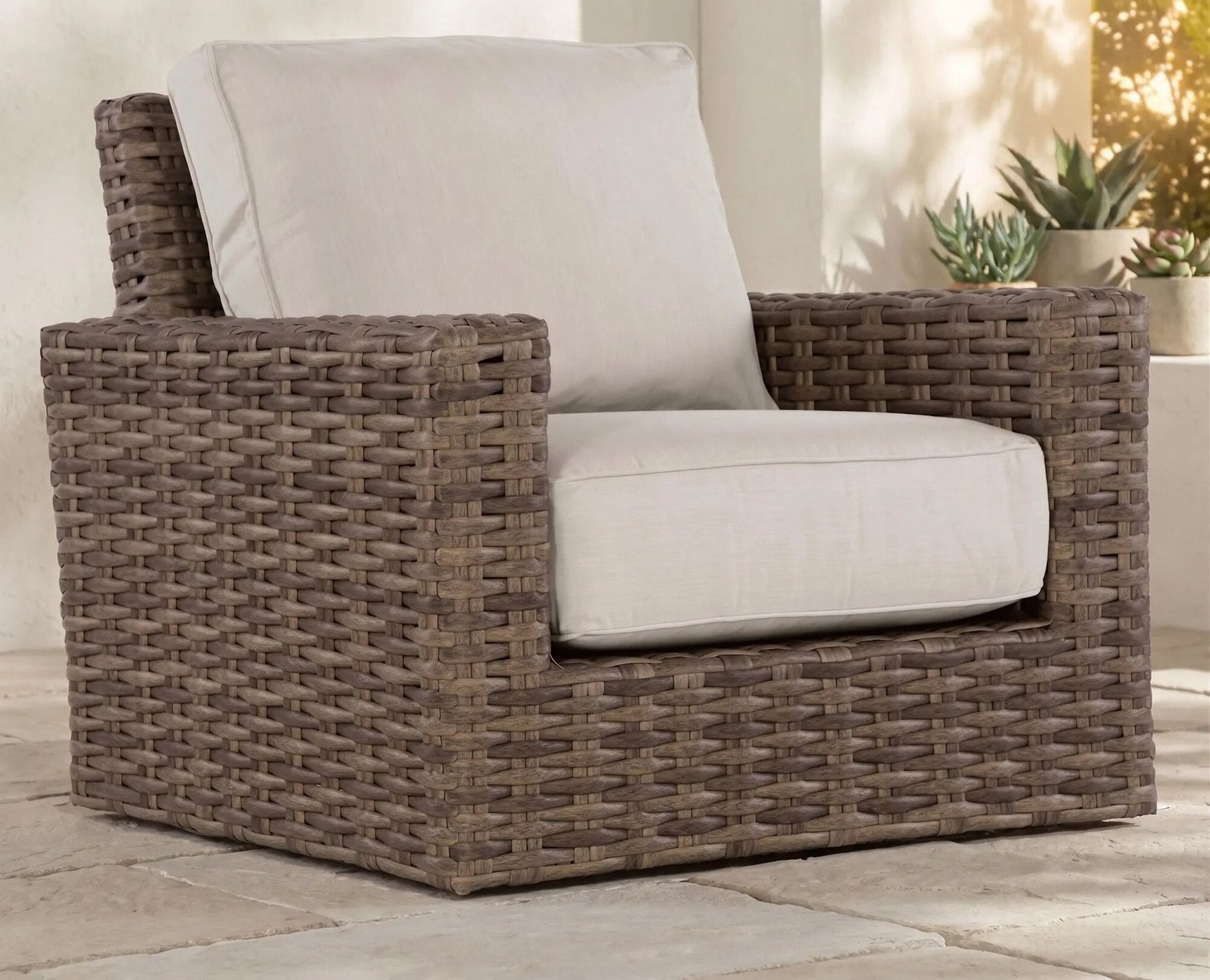 Havana Swivel Club Rocker in Canvas Flax w/ Self Welt