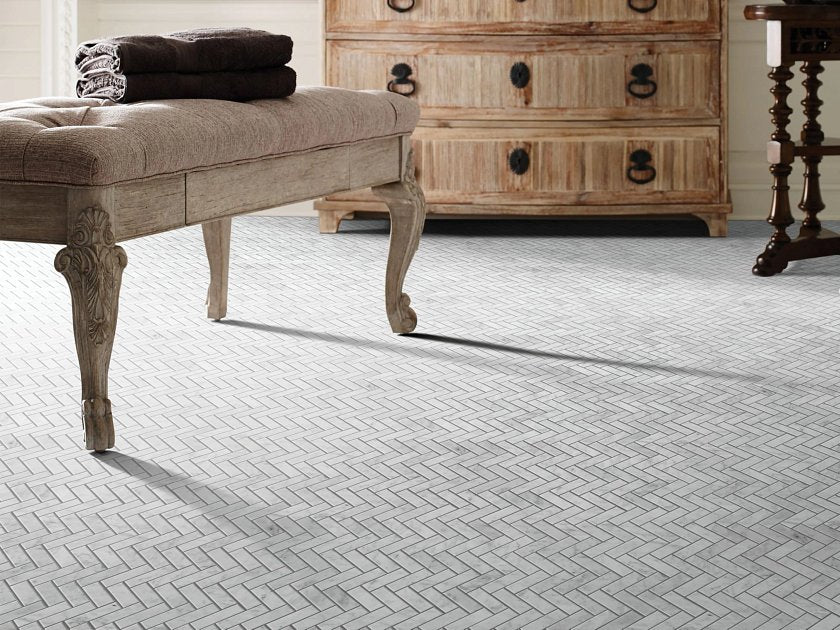 PEARL HERRINGBONE MOSAIC BIANCO CARRARA ROOM