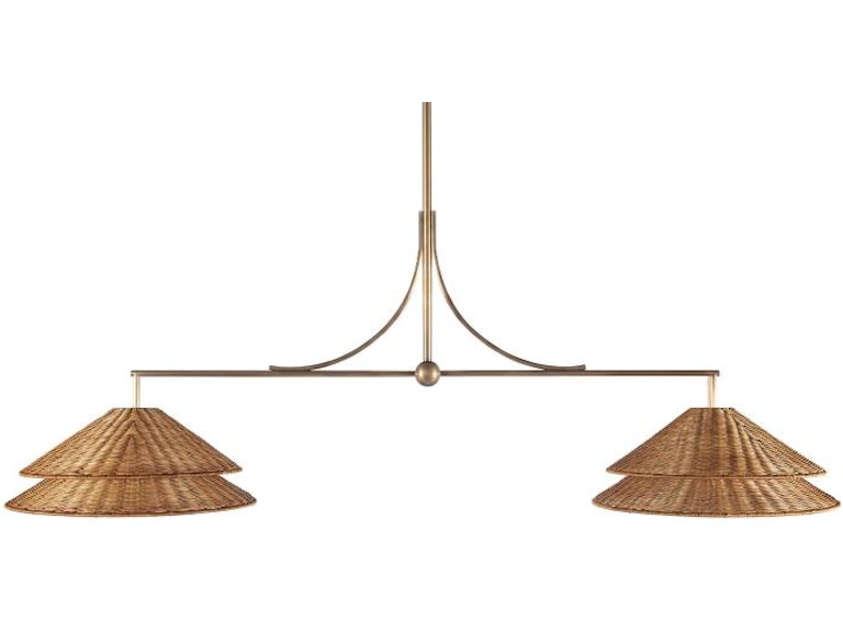 Century Furniture Halo Two Arm Bar Pendant 18 Shallow - Soft Brass/Woven Shade SAA-1014-V2