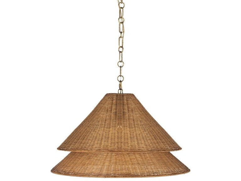 Century Furniture Halo Double Shade 24 Deep Pendant - Soft Brass/Woven Shade SAA-1013-V2