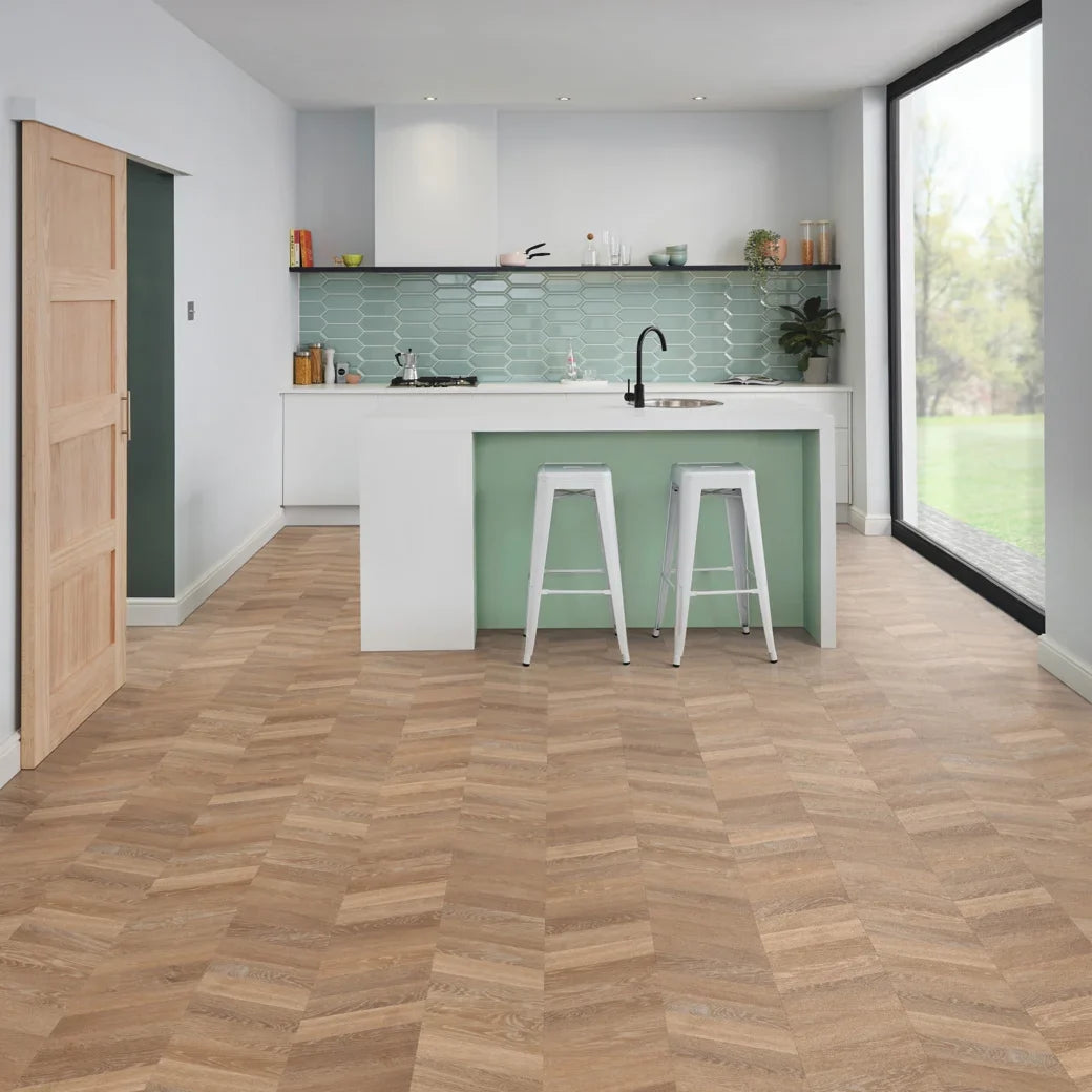 Karndean Luxury Vinyl Knight Tile Pale Limed Oak Chevron 48"x9"