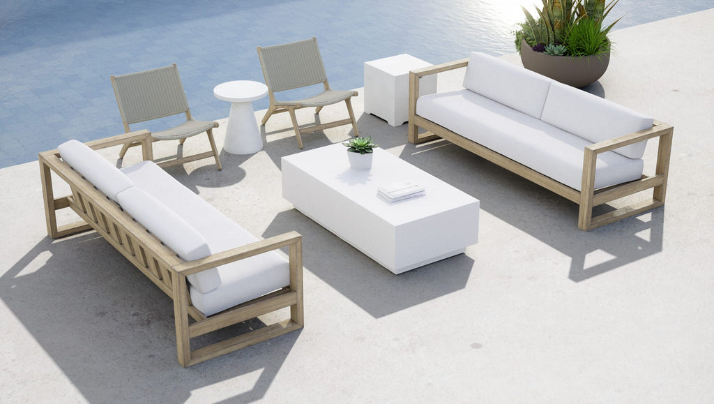 Coastal Teak Sofa in Canvas Canvas, No Welt