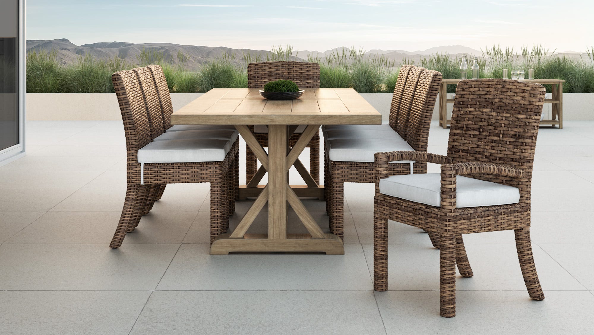 Coastal Teak 94 in. Rectangular Trestle Dining Table