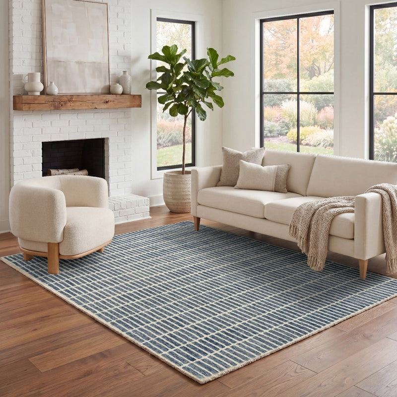 Stratford Ivory Blue Indoor only Geometric Rug, SRF01